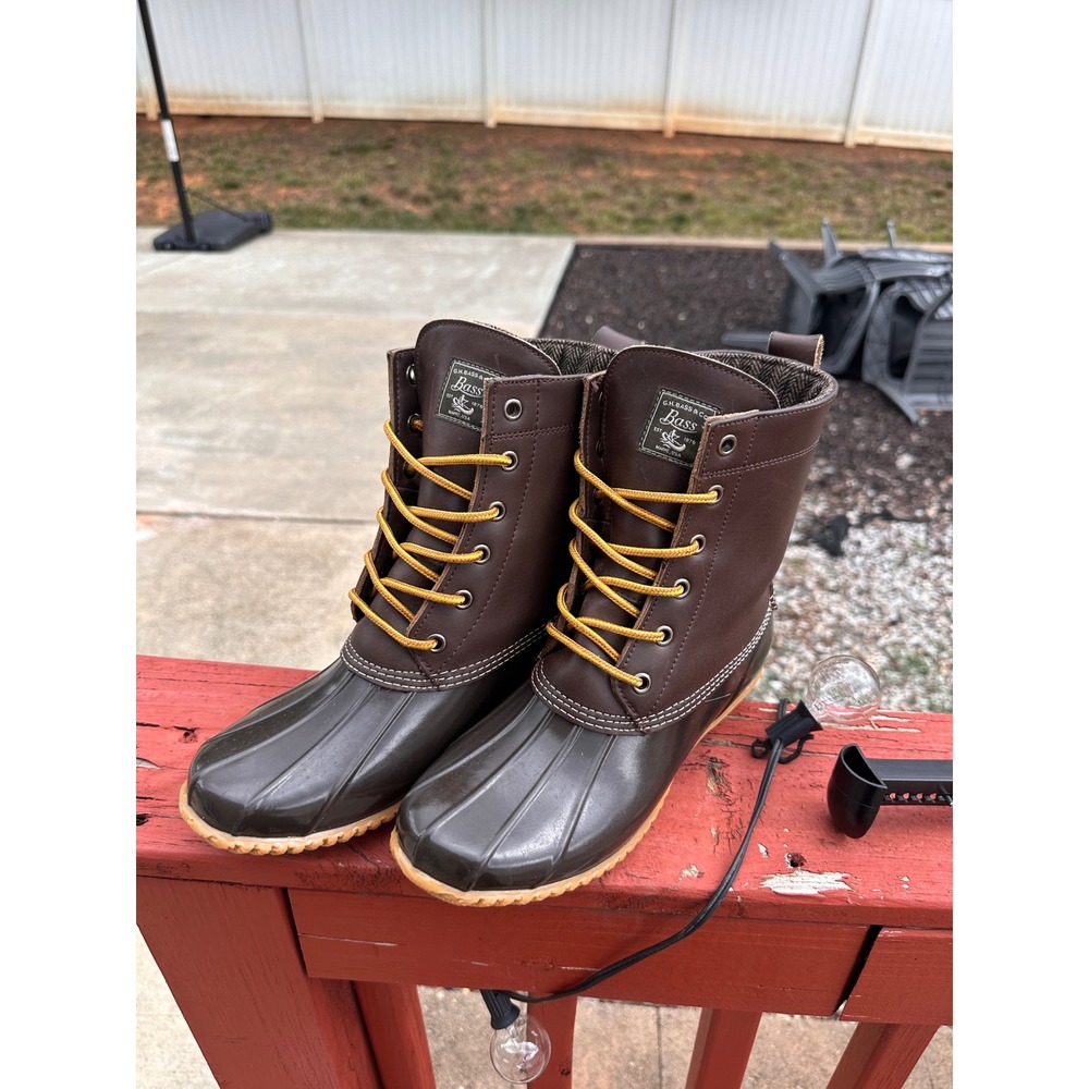 GH Bass Harlequin Brown Waterproof Duck Boots Wms 9M Leather Rubber/Rain Boot - Picture 4 of 13